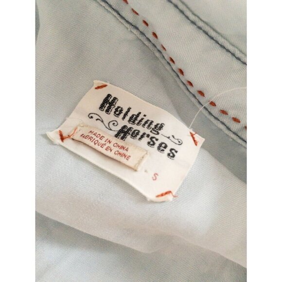 Anthropologie Holding Horses Blue Button-Down Shirt With Lace Back Size S - Picture 7 of 7